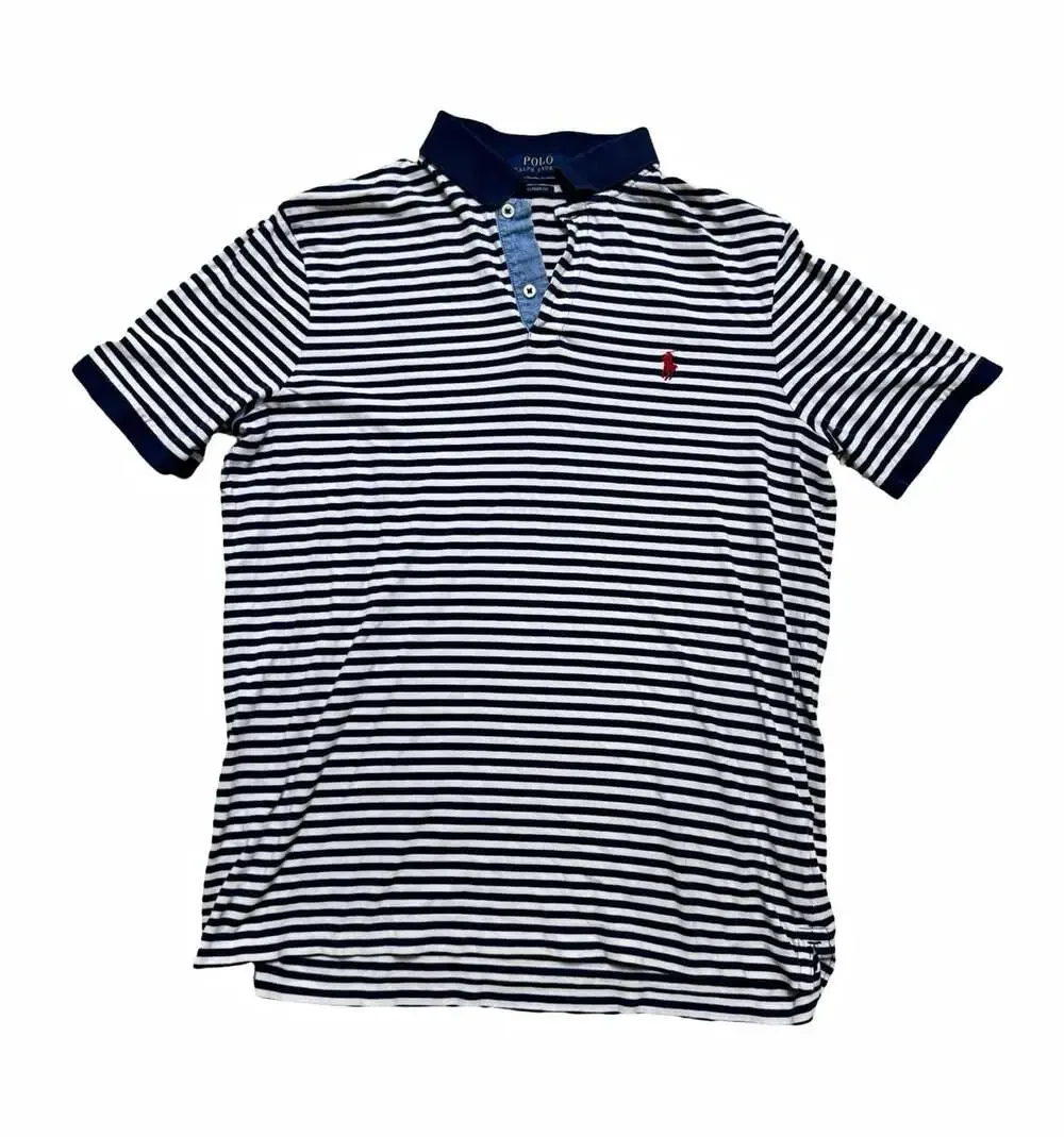 Polo Ralph Lauren Men’s Polo Shirt M Classic Fit Navy White Stripe Cotton Pony